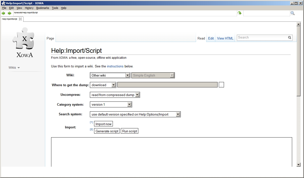 XOWA 1.7.3.1 - Import Wiki by Script